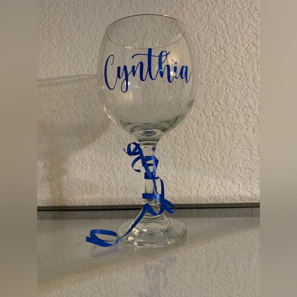 Cynthia Personalized Wine Glass Goblet Blue Cindy Drinkware Bar
